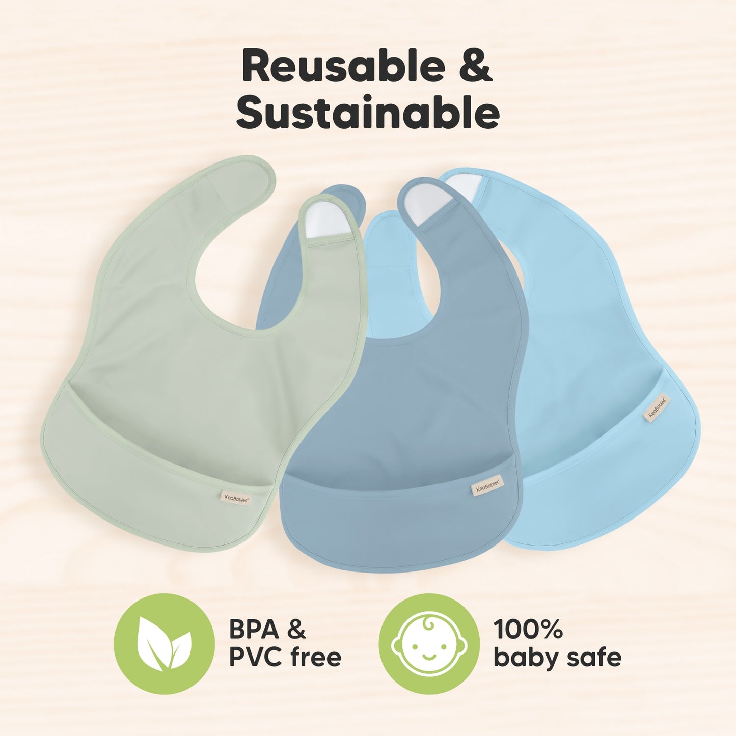 Presto KebBabies Toddler Blue, Cyan and Ocean Waterproof Bibs for Feeding