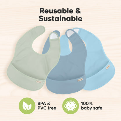 Presto KebBabies Toddler Blue, Cyan and Ocean Waterproof Bibs for Feeding