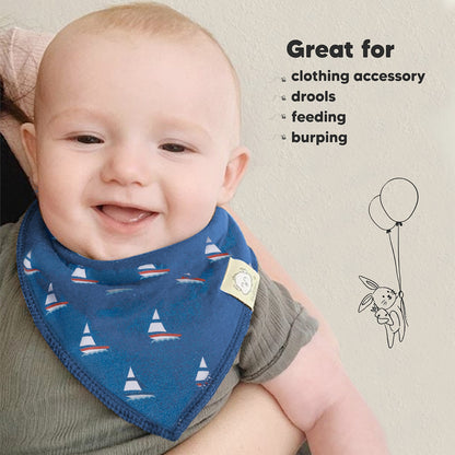 KeaBabies Organic GOTS Waterproof Baby Toddler Bandana Drool Bibs with Blue Boat