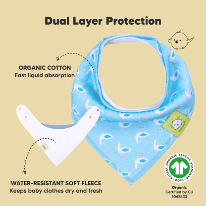 KeaBabies Organic GOTS Waterproof Baby Toddler Bandana Drool Bibs in Blue