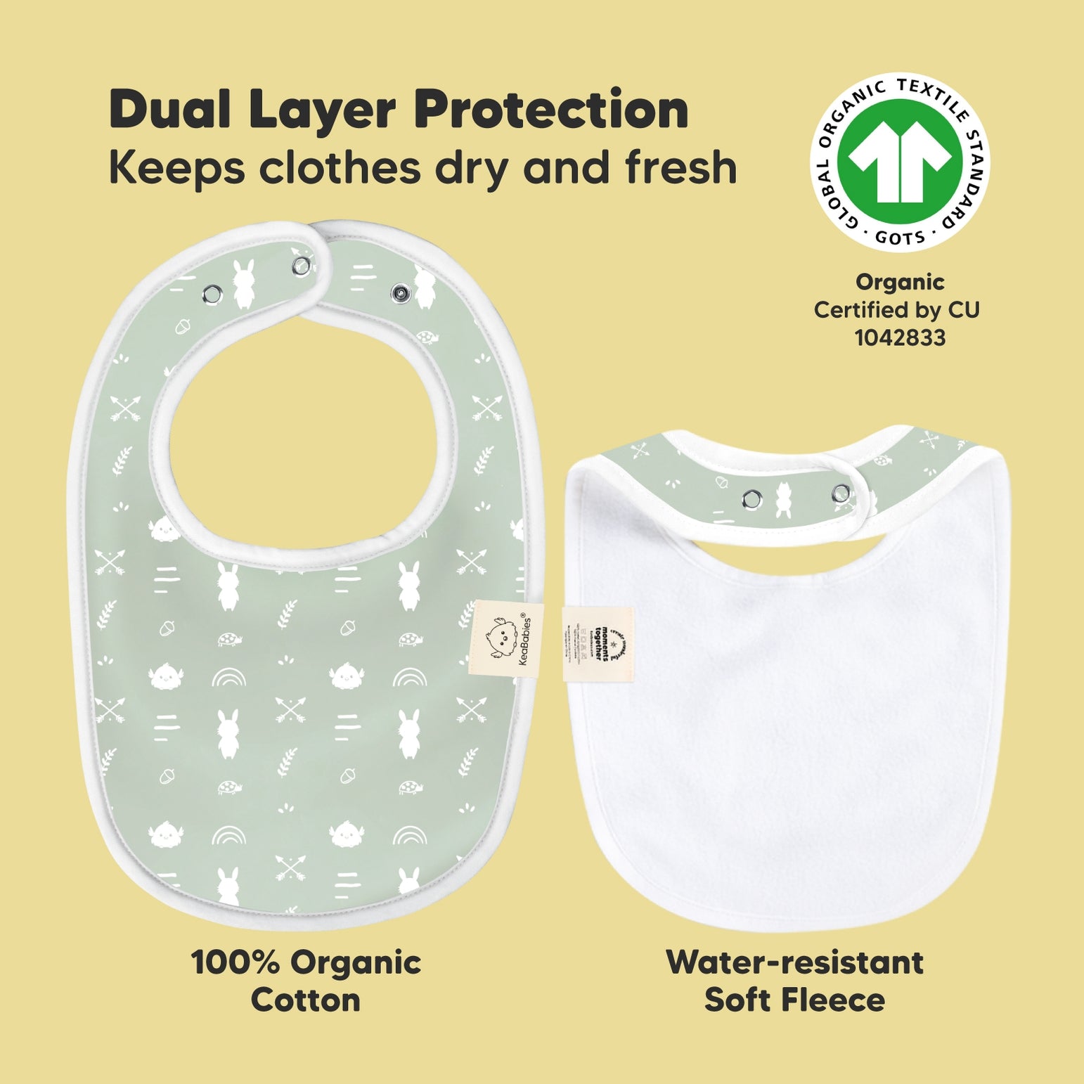 KeaBabies Organic GOTS Baby Toddler Drool Bibs