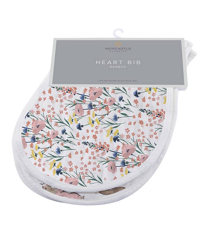 Newcastle Classics Organic Cotton Bamboo Muslin Heart Bibs – Wildflowers and Bunny