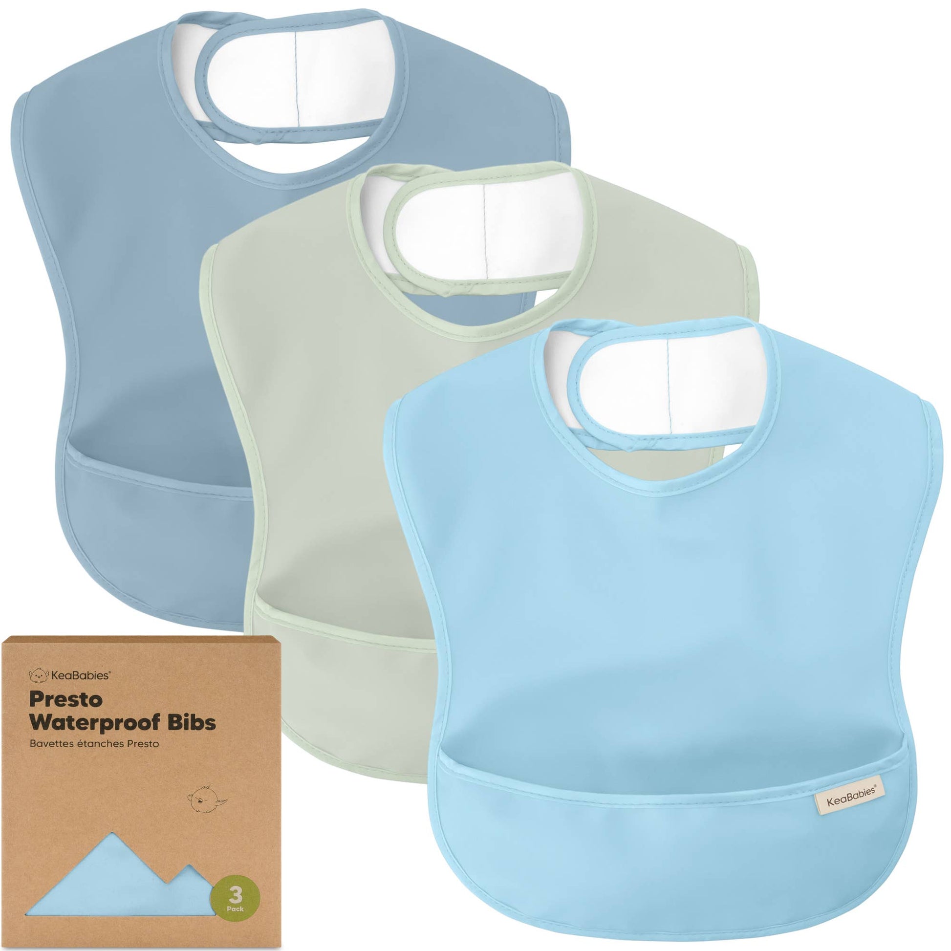 Presto KebBabies Toddler Blue, Cyan and Ocean Waterproof Bibs for Feeding