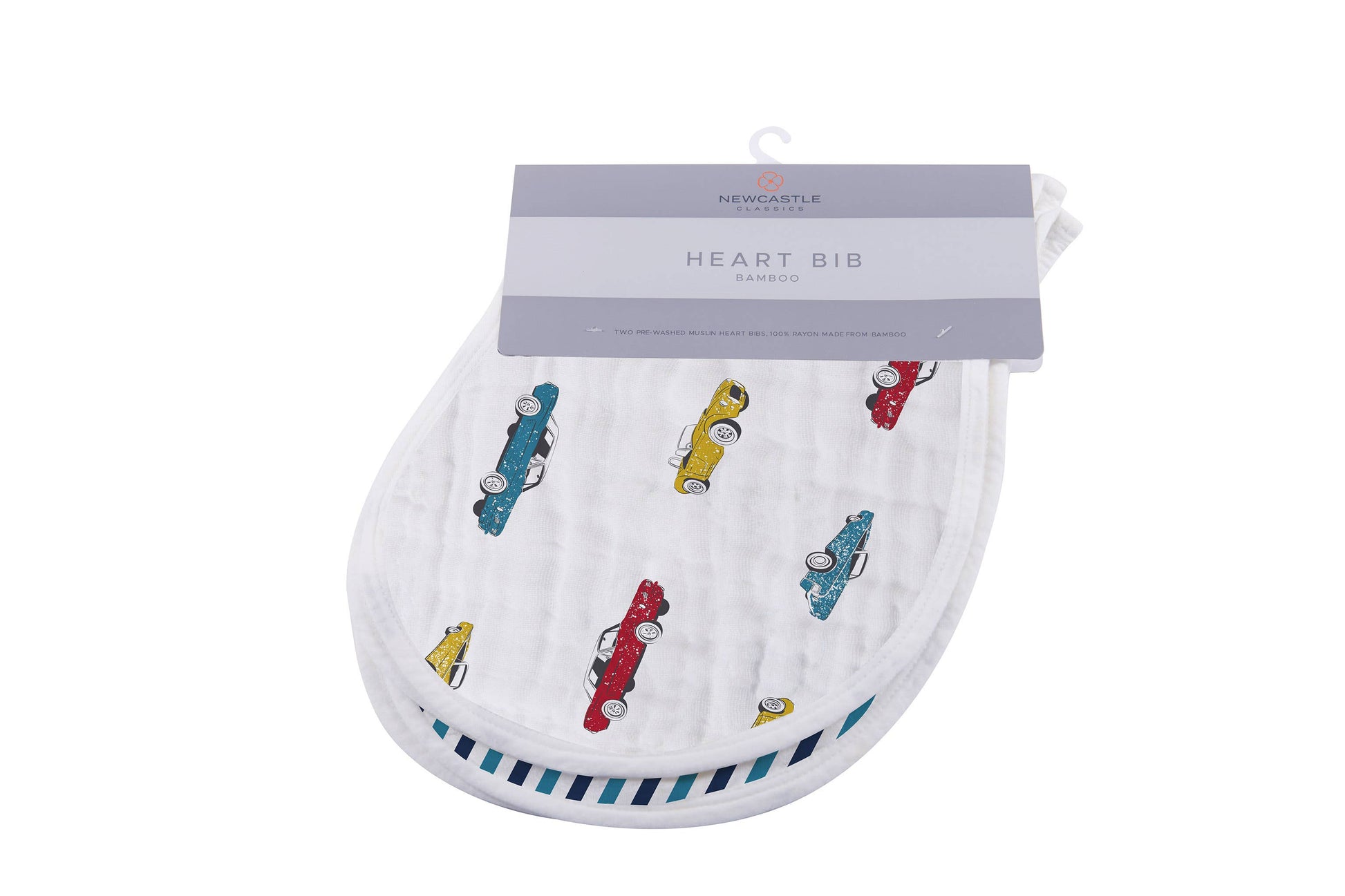 Newcastle Classics Organic Cotton Bamboo Muslin Heart Bibs – Cars