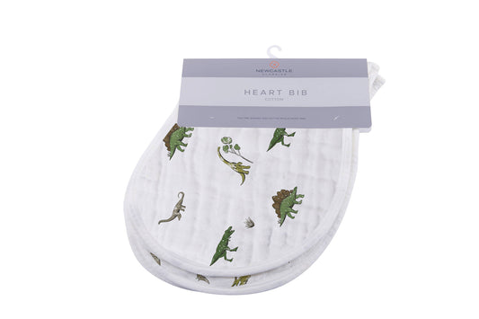 Newcastle Classics Organic Cotton Bamboo Muslin Heart White Bibs - Dino